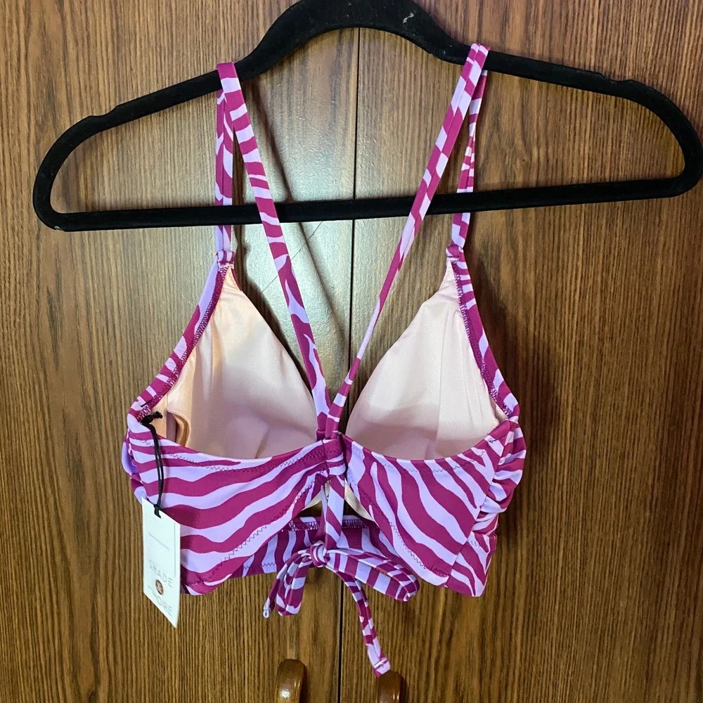 Shade & Shore Bikini Top Womens 36C‎ Purple Zebra Print Cutout Longline Swimwear